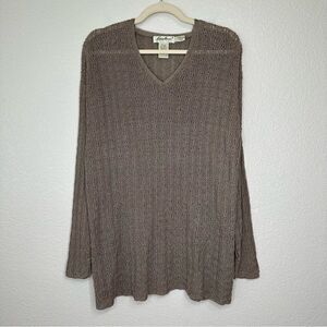 Eddie Bauer 100% Linen Open Knit V-neck Long Sleeves Sweater